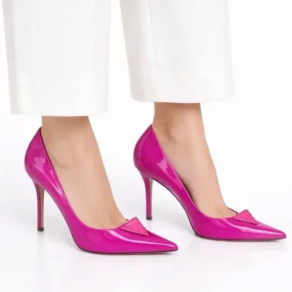 Valentino Garavani One Stud Patent Leather Pump Hot Pink Size 38 - Picture 2 of 14